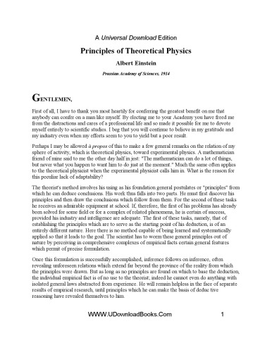 Principles Of Theoretical Physics