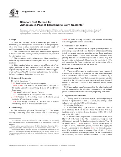 ASTM C794-06 Adhesion-In-Peel of Elastomeric Joint Sealants