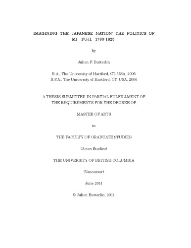 IMAGINING THE JAPANESE NATION: THE POLITICS OF Mt. FUJI, 1760-1825