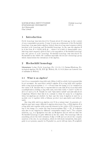 Hochschild and cyclic homology, Lectures
