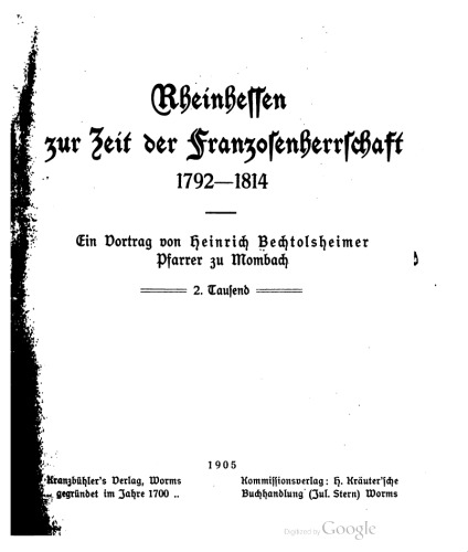 Rheinhessen zur Zeit der Franzosenherrschaft 1792-1814