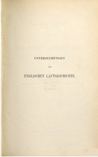 Untersuchungen zur endlischen Lautgeschichte