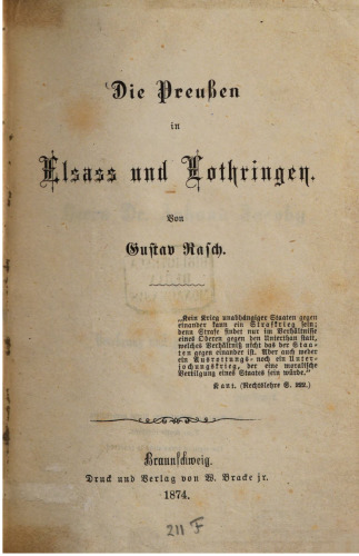 Die Preußen in Elsass und Lothringen