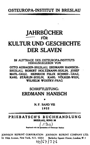 Jahrbücher für Kultur und Geschichte der Slaven