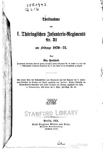Teilname des 1. Thüringischen Infanterie-Regiments Nr. 31 am Feldzuge 1870-71