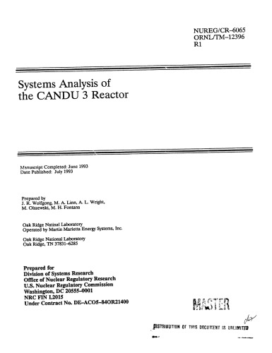 Syetems Analysis of the CANDU-3 Reactor