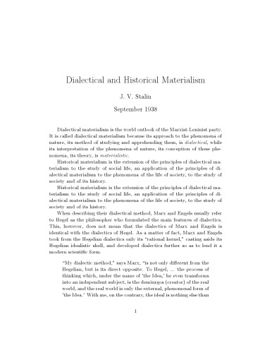 Dialectical and Historical Materialism
