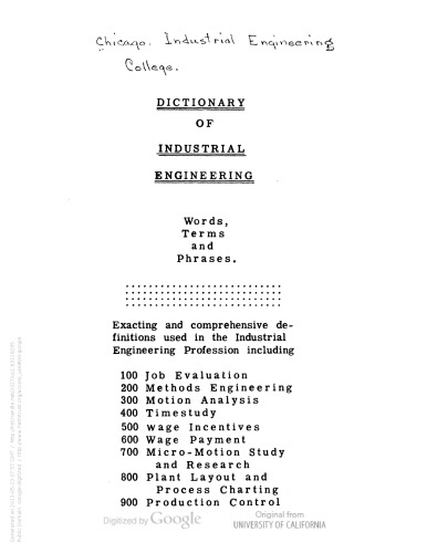 Dictionary of industrial engineering: words, terms and phrases
