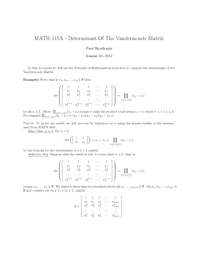 Determinant Of The Vandermonde Matrix [expository notes]