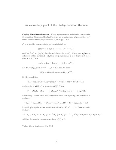 An elementary proof of the Cayley-Hamilton theorem [expository notes]