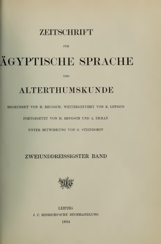 Zeitschrift für Ägyptische Sprache und Altertumskunde