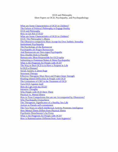 OCD and Philosophy: Short Papers on OCD, Psychopathy, and Psychopathology