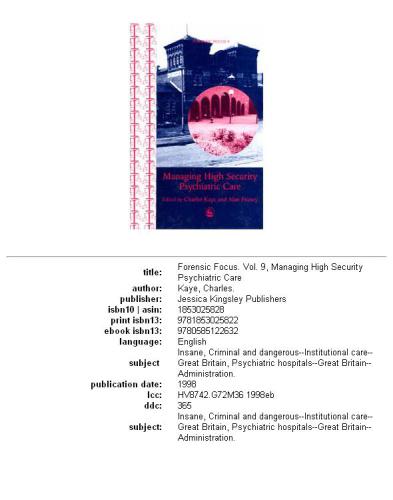 Managing High Security Psychiatric Care (Forensic Focus)