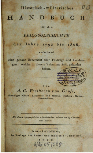 Historisch-militärisches Handbuch für die Kriegsgeschichte der Jahre 1792 bis 1808