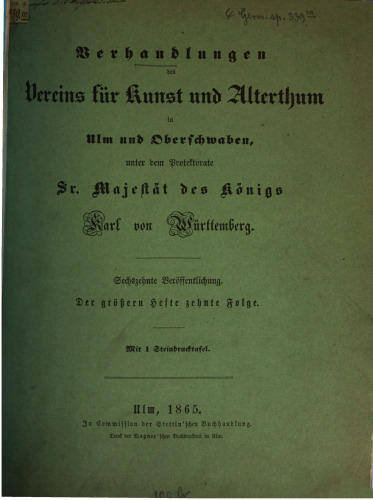 Verhandlungen des Vereins für Kunst und Altertum in Ulm und Oberschwaben