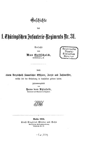 Geschichte des 1. Thüringischen Infranterie-Regiments Nr. 31