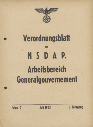 Verordnungsblatt der NSDAP. Arbeitsbereich Generalgouvernement