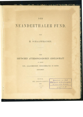 Der Neanderthaler [Neandertaler] Fund