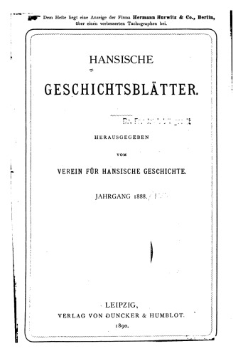 Hansische Geschichtsblätter (Jahrgang 1888)