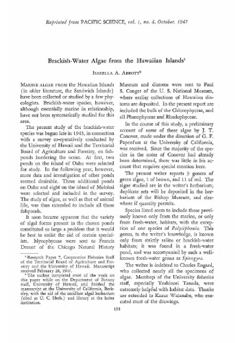 Brackish-Water algae from the Hawaiian Islands