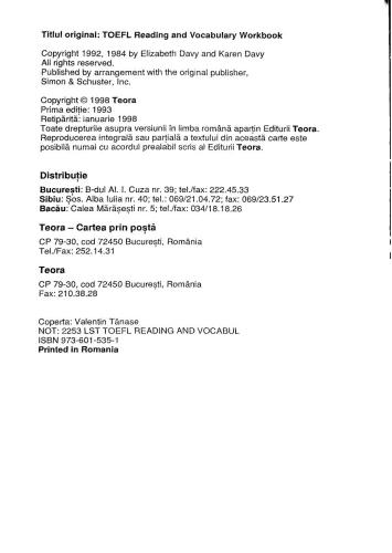TOEFL Reading And Vocabulary Workbook