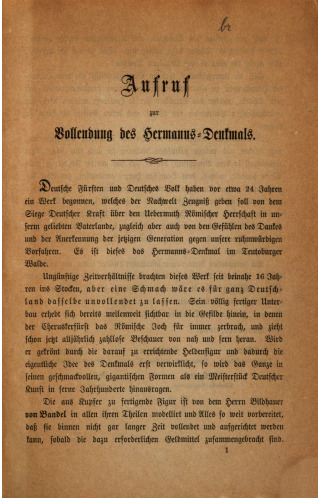 Aufruf zur Vollendung des Hermanns-Denkmals