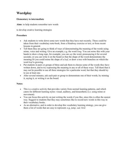 Headway 'Warmers and Fillers'