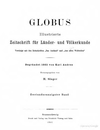 Globus. Illustrierte Zeitschrift für Länder- und Völkerkunde