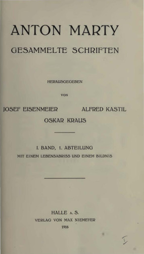 Gesammelte Schriften. I. Band. 1. Abteilung