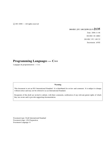 International Standard ISO-IEC 14882: Programming Languages: C++