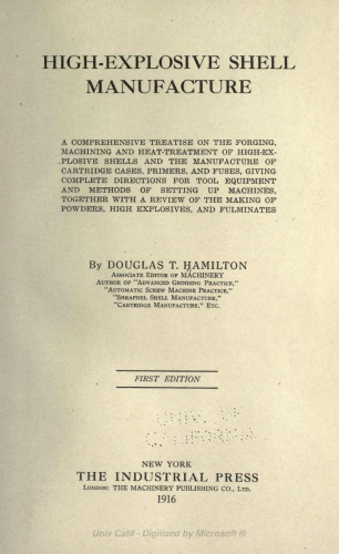 High-Explosive Shell Manufacture 1st Edition