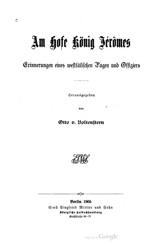 Am Hofe König Jérômes : Erinnerungen eines westfälischen Pagen und Offiziers