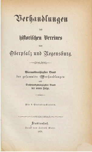 Verhandlungen des Historischen Vereins für Oberpfalz und Regensburg