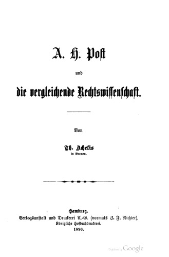 A. H. Post und die vergleichende Rechtswissenschaft