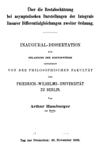 Restabschätzung bei asymptotischen Darstellungen der Integrale lin.D.Gl. 2er Ordnung