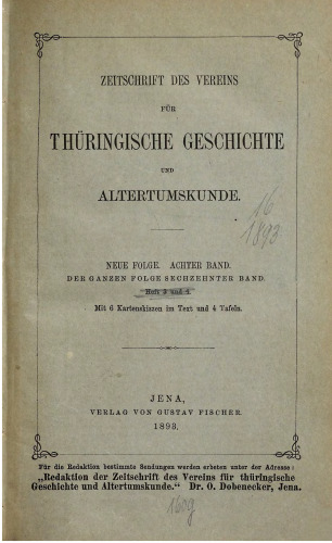 Zeitschrift des Vereins für Thüringische Geschichte und Altertumskunde