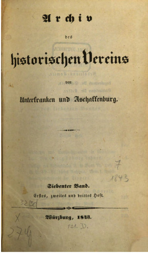 Archiv des Historischen Vereins von Unterfranken und Aschaffenburg