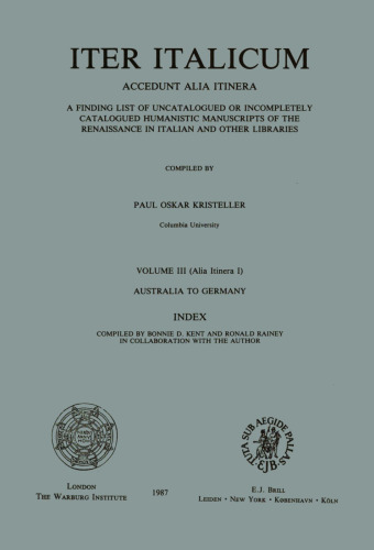 Iter Italicum. Vol III (Alia Itinera I) - Australia to Germany - Index
