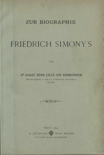 Zur Biographie Friedrich Simony's