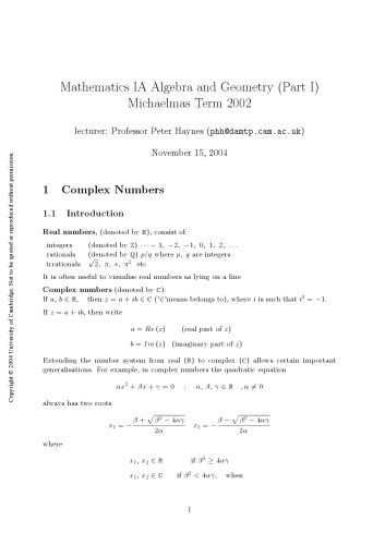 Algebra and Geometry, Part I