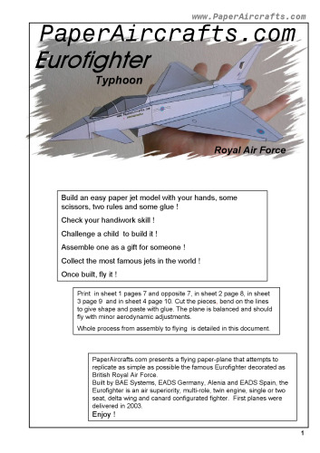 PaperAircrafts.com Eurofighter Typhoon RAF