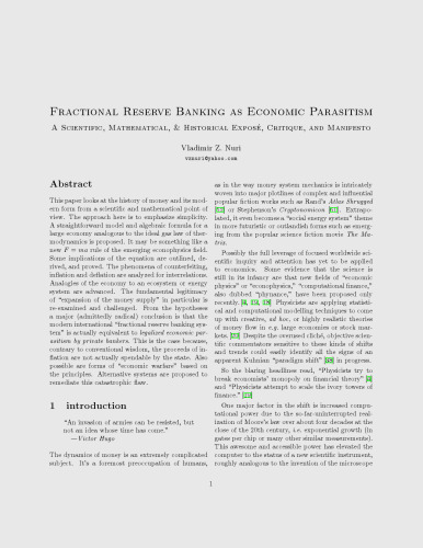 Fractional Reserve Banking as Economic Parasitism