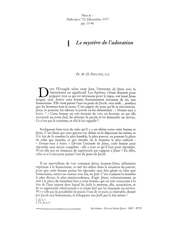 Aletheia, n°12, Décembre 1997 Le mystère de l'adoration