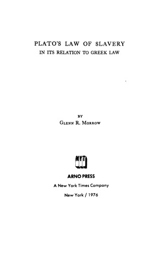 Plato's Law of Slavery in Its Relation to Greek Law