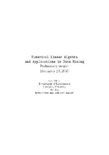 Numerical Linear Algebra and Applications in Data Mining