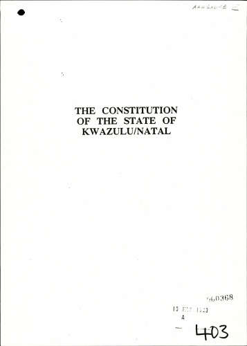 The Constitution of the State of KwaZulu/Natal