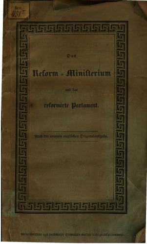 Das Reform-Ministerium und das reformierte Parlament