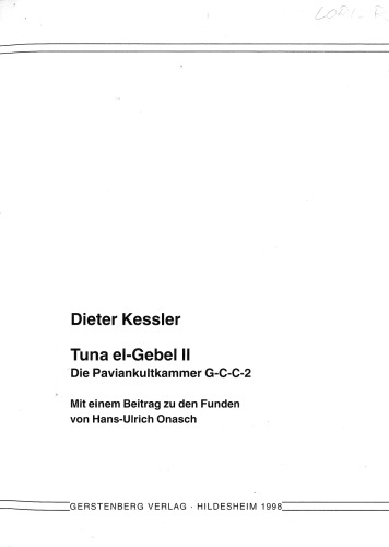Tuna el-Gebel II: die Paviankultkammer G-C-C-2