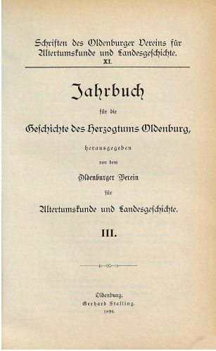 Jahrbuch für die Geschichte des Herzogtums Oldenburg