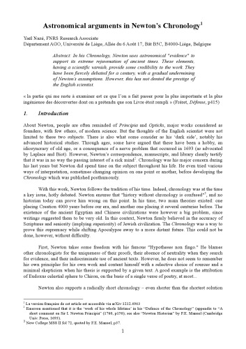 Astronomical Arguments in Newton’s Chronology - The Chronology of Ancient Kingdoms Amended by Isaac Newton